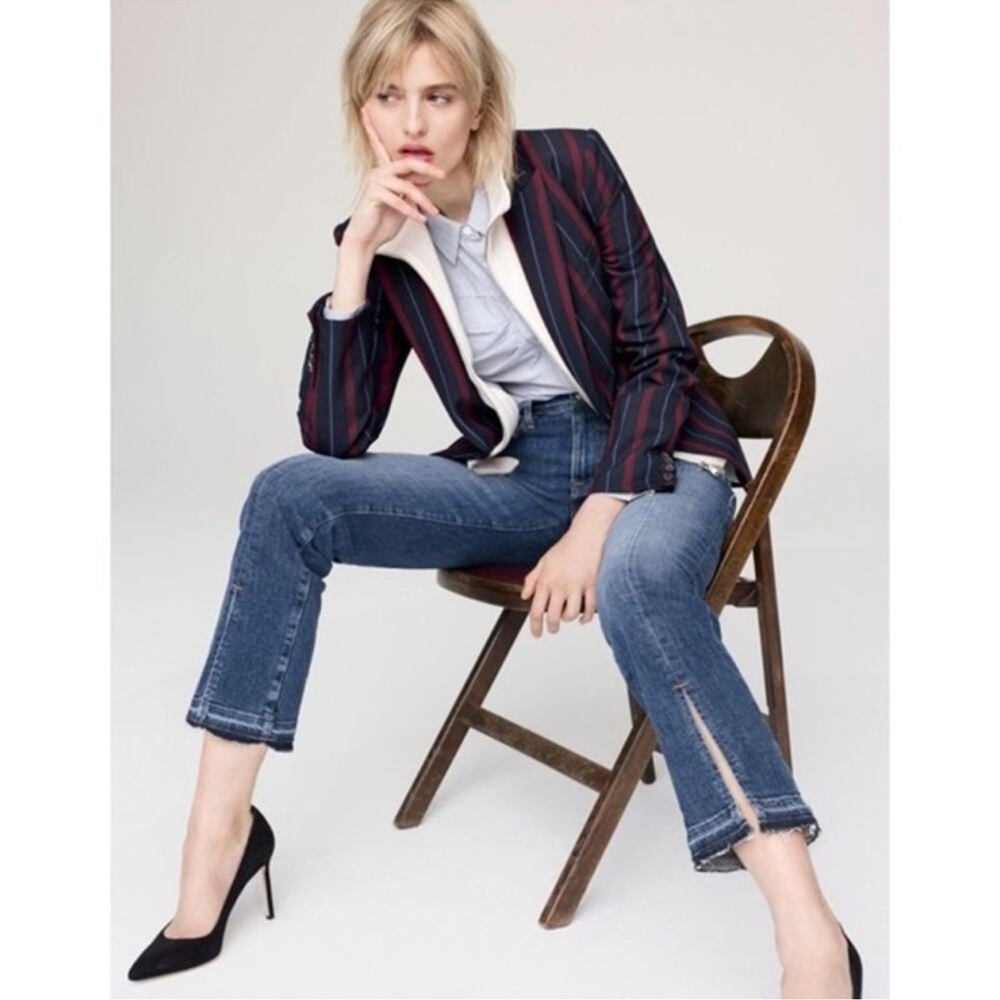 Frame Denim Blue Le Nouveau Straight Cropped Ankle Jeans with Split Hem - Picture 2 of 13
